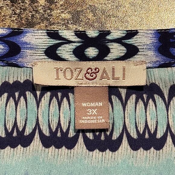 Roz & Ali Top Popover Boho Coastal Nautical Resort Summer Abstract Art Blue 3X - Picture 3 of 6